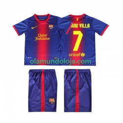 Camisola FC Barcelona DAUID VILLA 7 2012 2013 Retro Criança Equipamento Primeiro Manga Curta